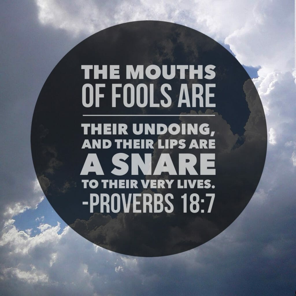 The mouths of fools are their undoing, and their lips are a snare to their very lives. - Proverbs 18:7