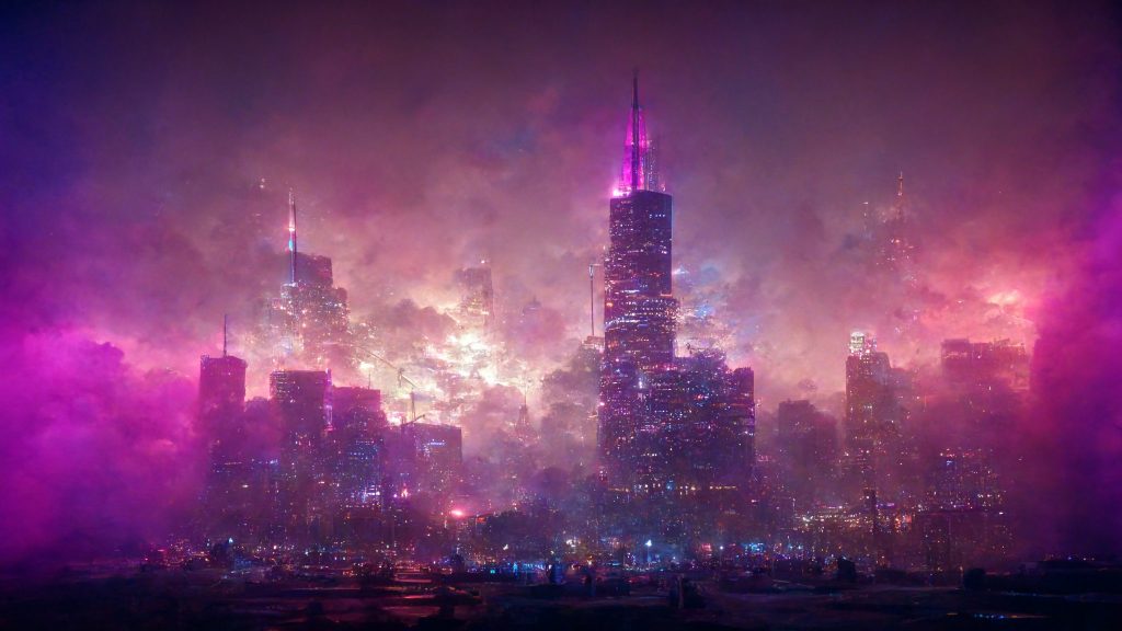 Frank3D Vaporwave Cityscape Chicago violet neon pink fog night 8f03f285 0c65 4860 82b0 e5d4d98f31aa