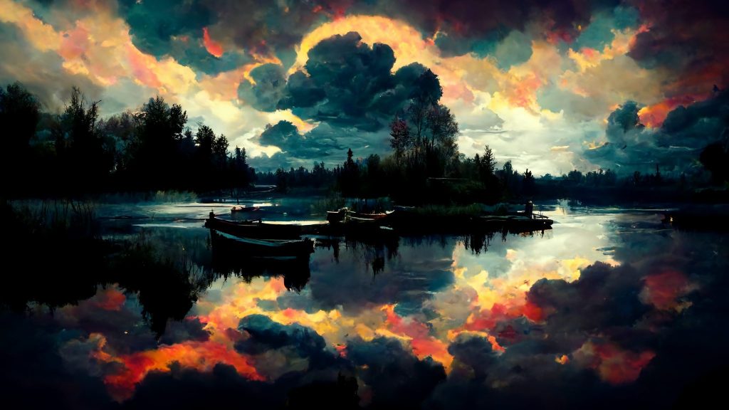 Frank3D a tie dye cloudy sky over a lake in the evening oil pai 0280c0ac 73bb 4907 9b60 194c43a999c4