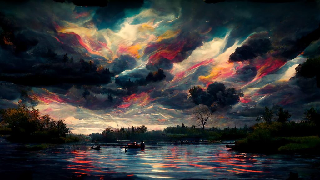 Frank3D a tie dye cloudy sky over a lake in the evening oil pai 5b7ba88b 5683 4567 b425 84a5b73f00e0