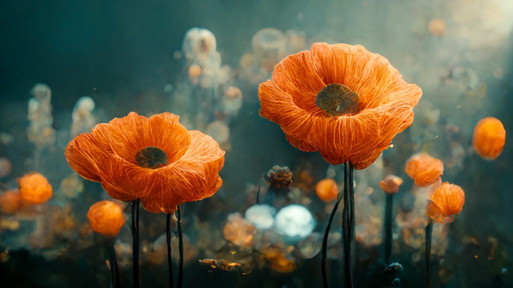 Frank3D ethereal orange poppies highres
