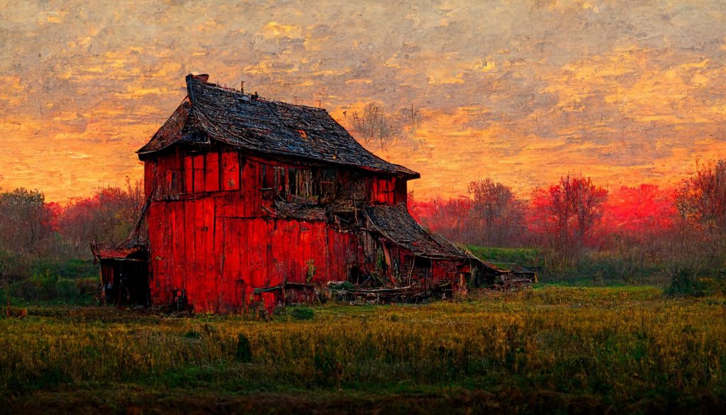 Frank3D rustic red barn in Indiana sunset Vincent Van Gogh styl 80be1301 c069 44ab 9e7f 23ecc8cf0a5a