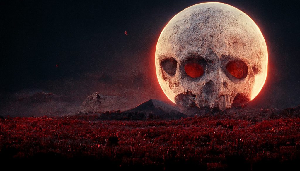 Frank3D a skull shaped hill with a crimson red moon shining bri 09b83192 e254 4727 a0a4 57245887d0e8