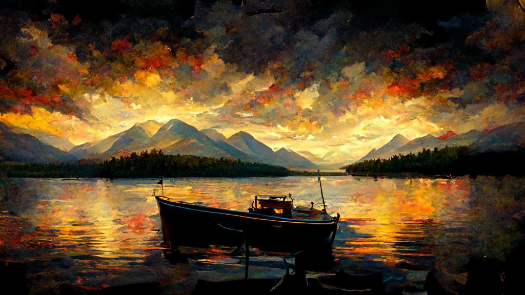 Frank3D lake McDonald sunset with a fishing boat leonid afremov 773d008c b703 4508 8515 b08cba88d239