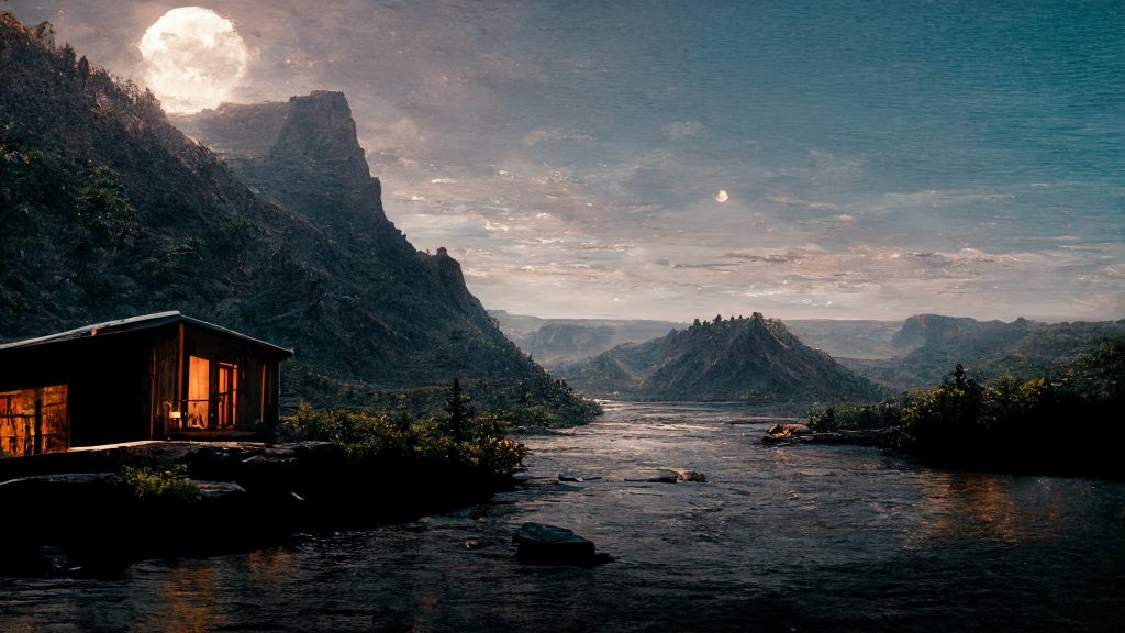 Frank3D modern cabin on a mountain cliff over looking a river. 3f69554c b2c6 4d4b a145 1a3d7519ccc7