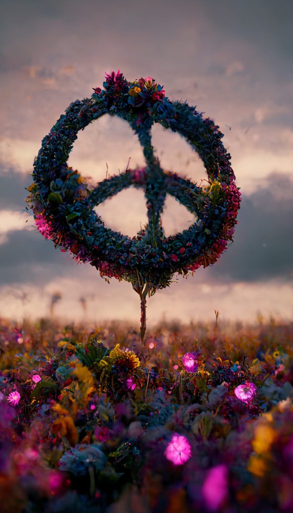 Frank3D peace sign made out of flowers in a field. low cinemati 109e4814 6c0d 4103 aeeb 328c8c2b5cb0