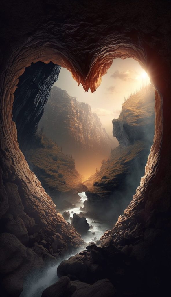 Frank3D Heart shaped cave opening looking out into a valley wit 656760f4 6538 46a2 b678 65f3f5836e16
